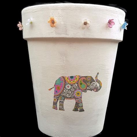 Shabby Chic Decoupaged Elephant Terracotta Plant Pot
