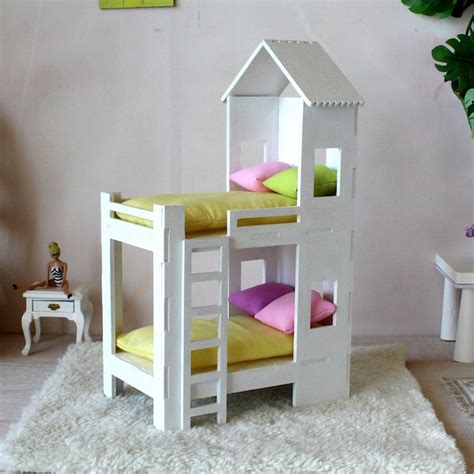 White Wooden Twin Bed House for Dolls
